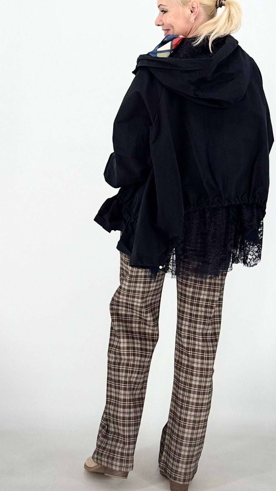 Jacke mit Spitze und Kapuze "Sandra" in Blau