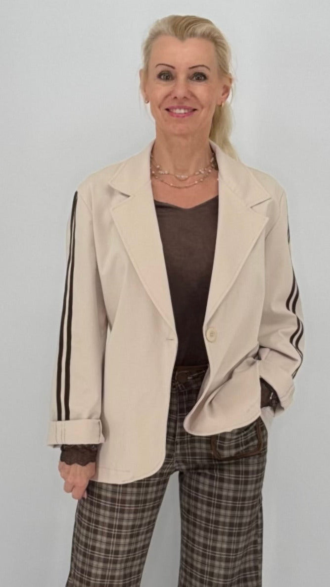 Blazer mit streifen am Ärmel, beige