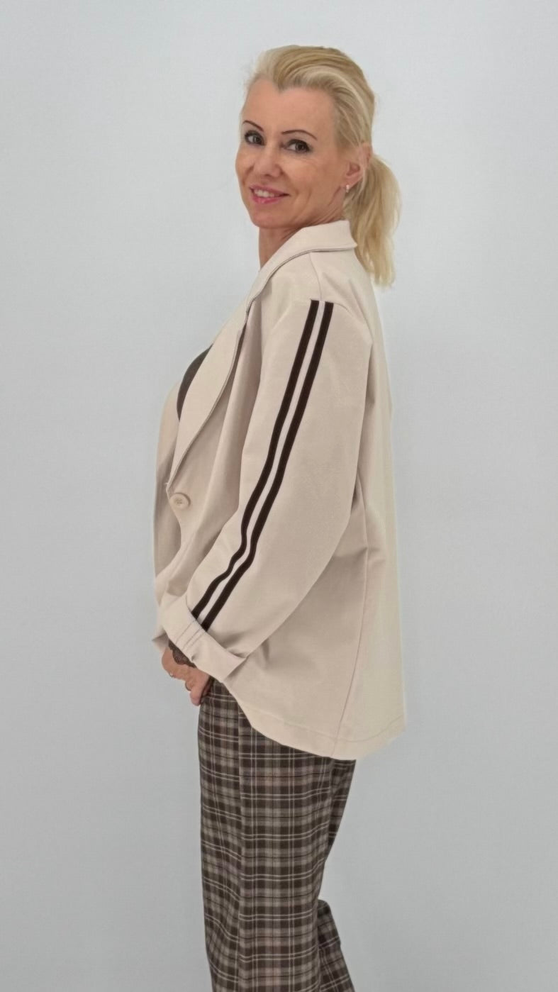 Blazer mit streifen am Ärmel, beige