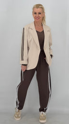 Blazer mit streifen am Ärmel, beige