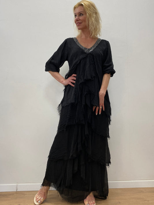 Maxi Kleid mit Pailletten schwarz