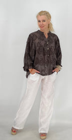 Bluse mit  Stickerei, in Braun