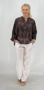 Bluse mit  Stickerei, in Braun