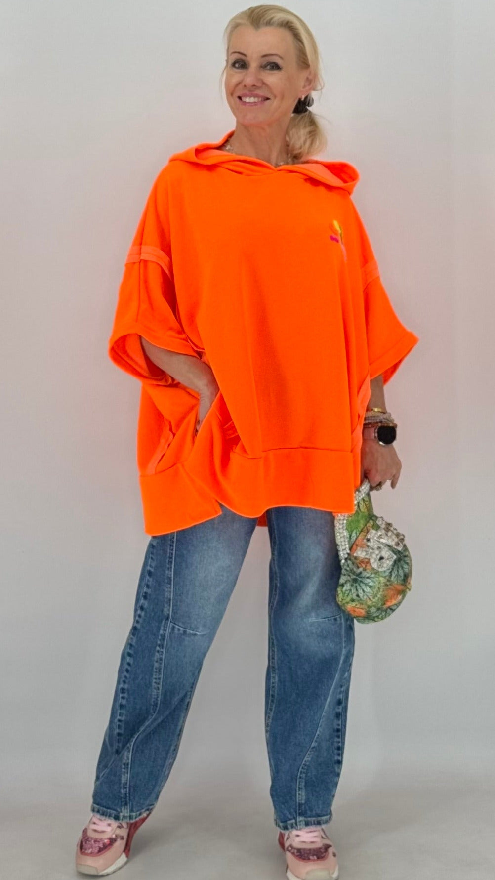 Hoodie "ICONIC"orange, pink