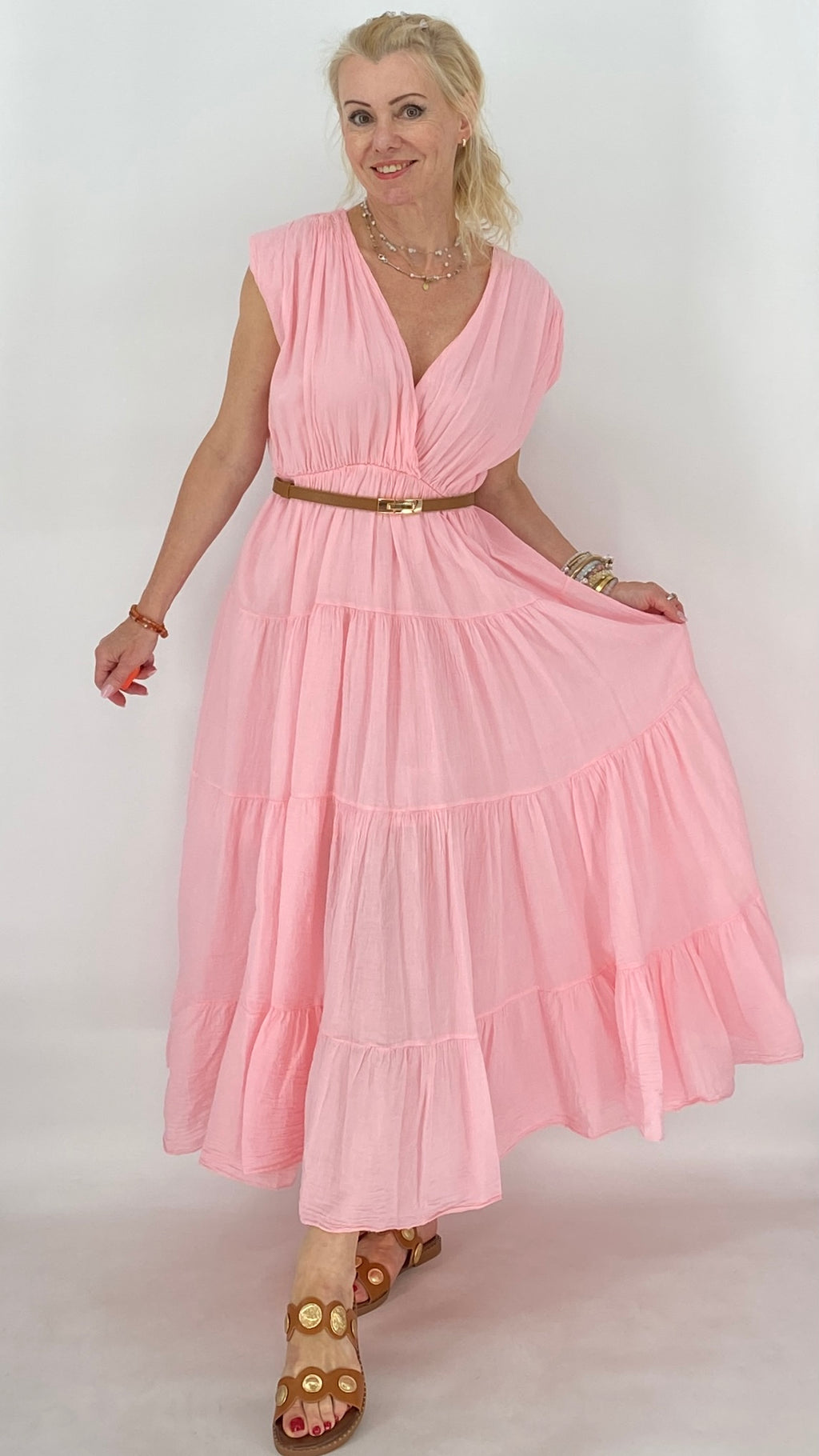 Bella Maxi , Sommer Kleid, in Braun, Weiss, Rose