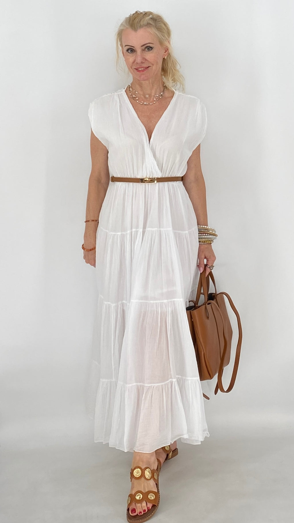 Bella Maxi , Sommer Kleid, in Braun, Weiss, Rose