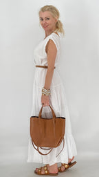 Bella Maxi , Sommer Kleid, in Braun, Weiss, Rose