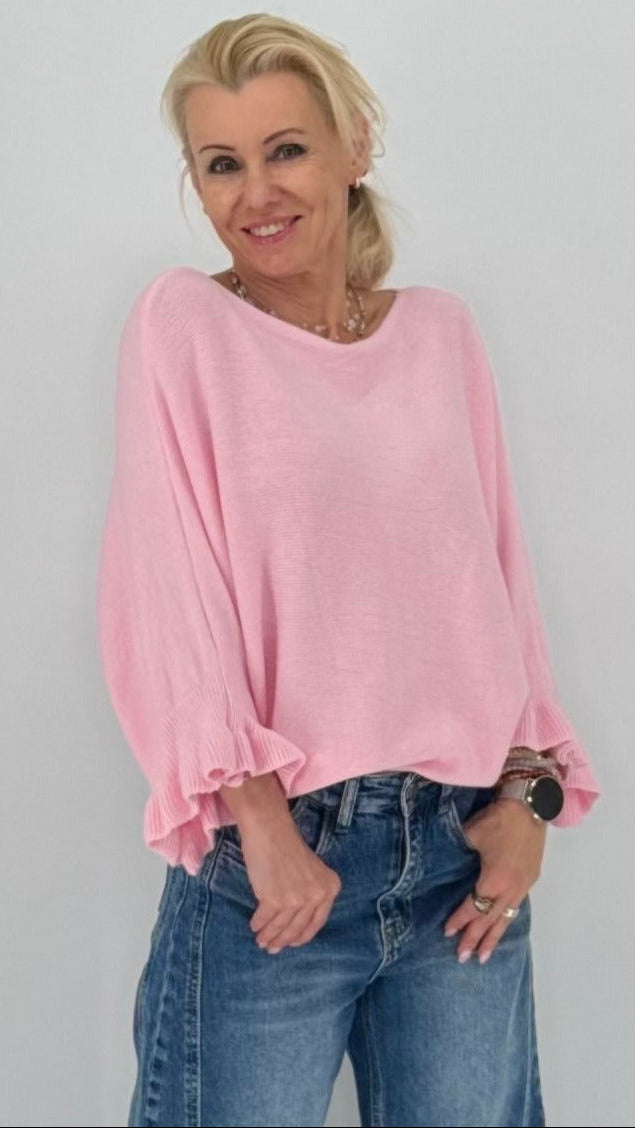 Strickpullover mit Rüschen, rosa