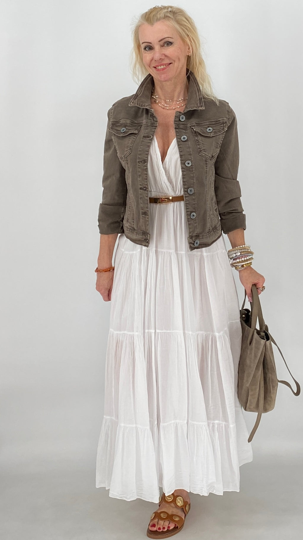 Bella Maxi , Sommer Kleid, in Braun, Weiss, Rose