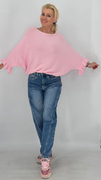 Strickpullover mit Rüschen, rosa