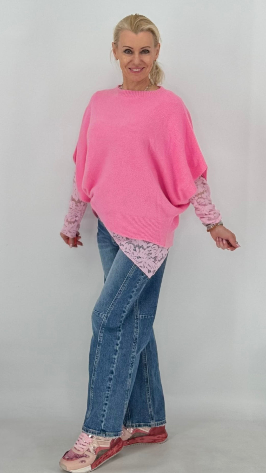 Strickpullover, khaki, rosa