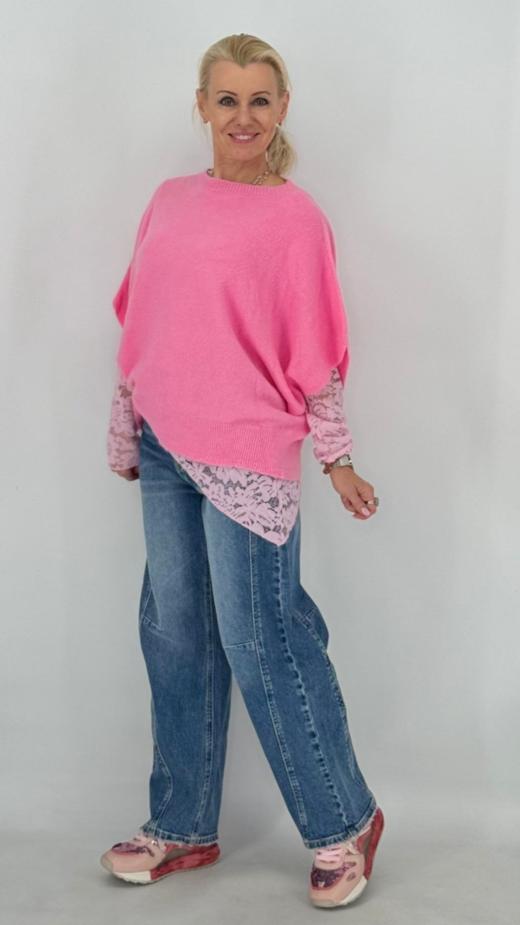 Strickpullover, khaki, rosa