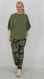 Strickpullover, khaki, rosa