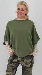 Strickpullover, khaki, rosa