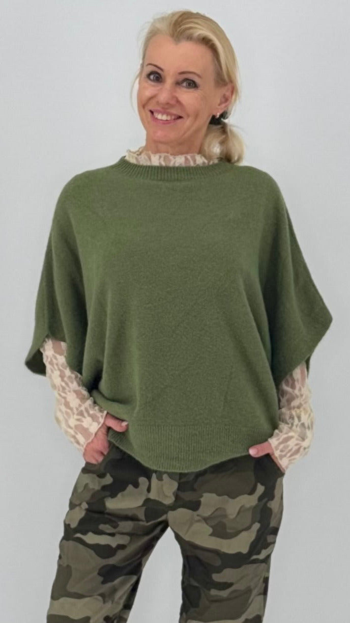 Strickpullover, khaki, rosa