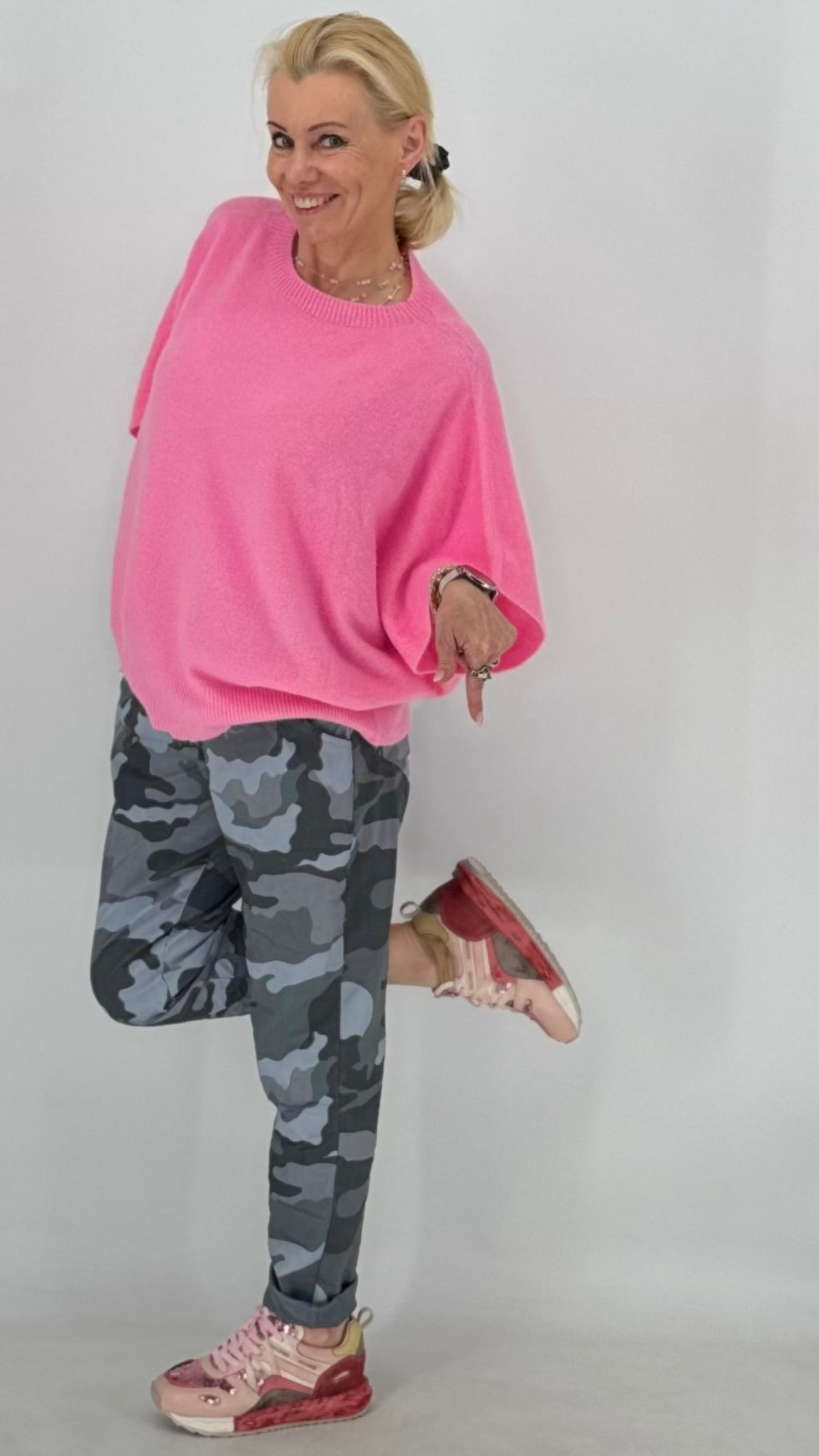 Strickpullover, khaki, rosa
