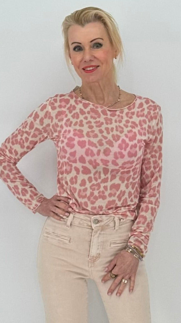 Transparentes Longsleeve, in LEO rosa/beige, grau/schwarz