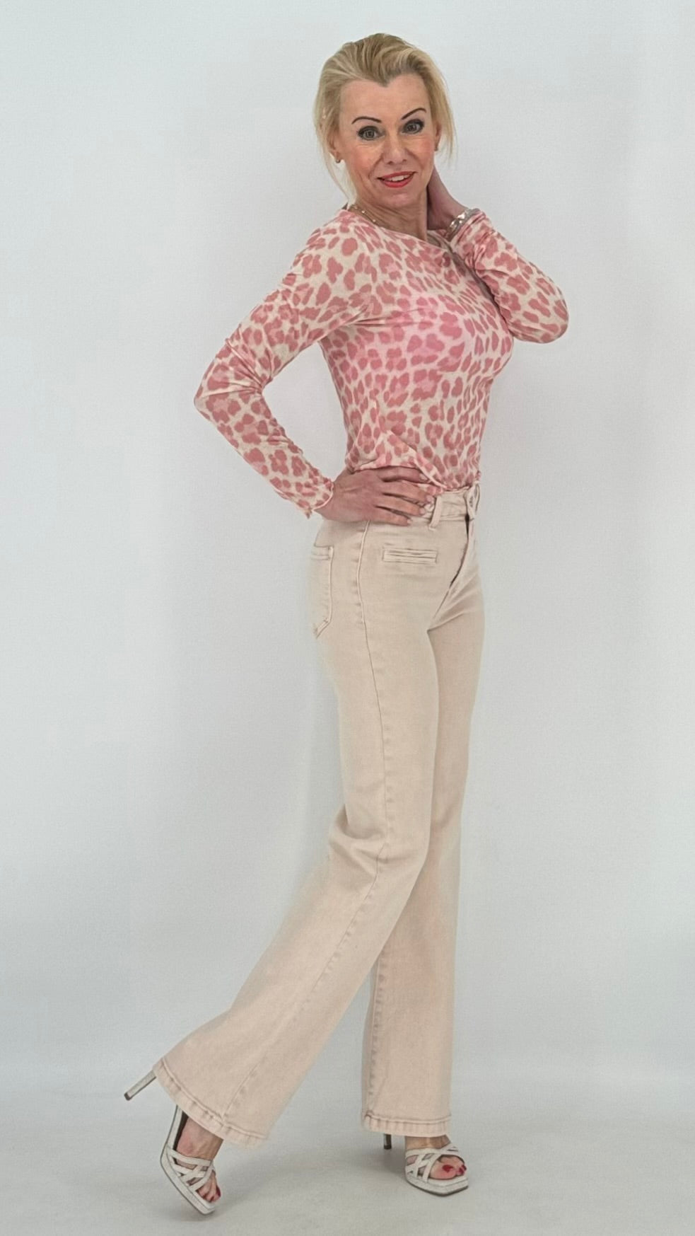 Transparentes Longsleeve, in LEO rosa/beige, grau/schwarz