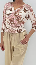 Bluse Muster, creme/beige/rosa