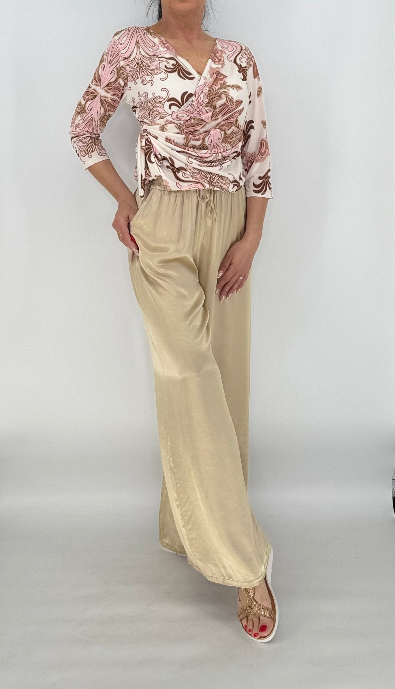 Bluse Muster, creme/beige/rosa