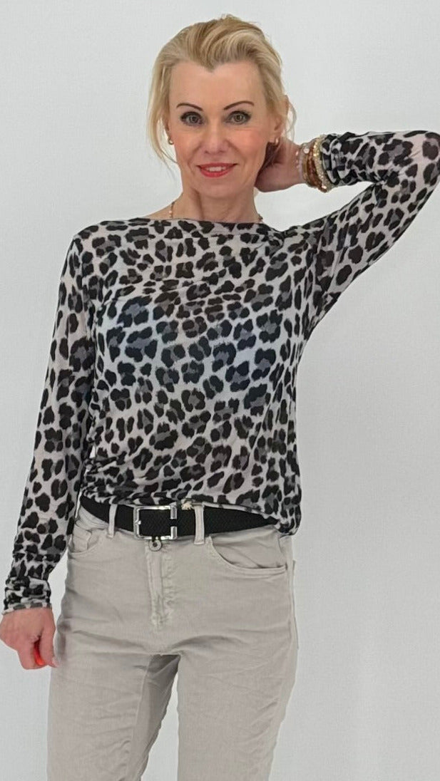 Transparentes Longsleeve, in LEO rosa/beige, grau/schwarz