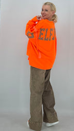 Oversize Sweatshirt Neon-Orange mit Leo-Print "SELF"