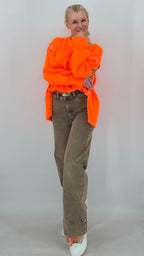 Oversize Sweatshirt Neon-Orange mit Leo-Print "SELF"