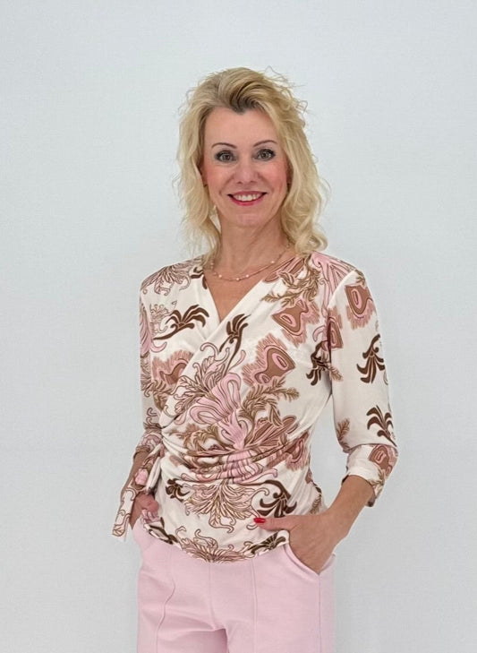 Bluse Muster, creme/beige/rosa