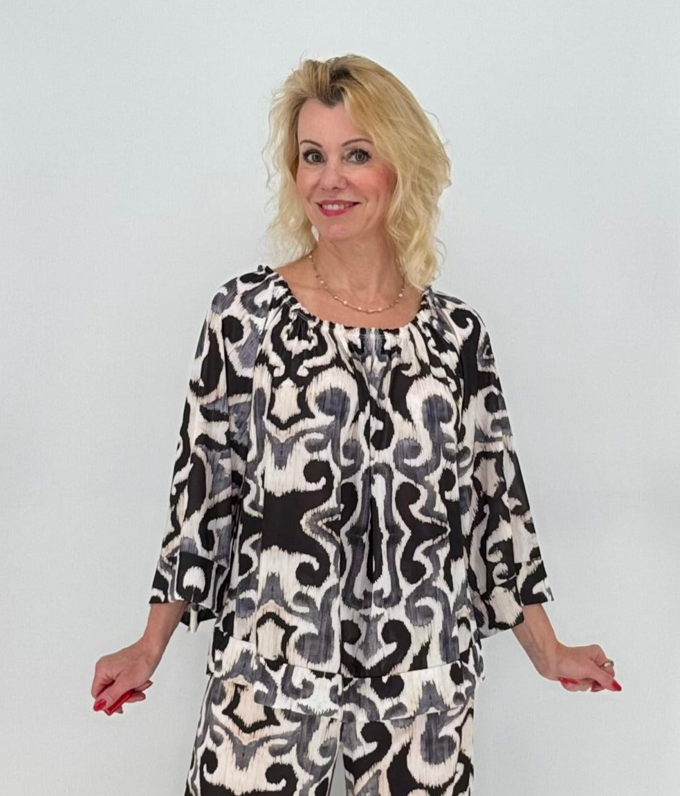 Bluse creme/schwarz
