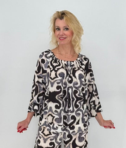 Bluse creme/schwarz