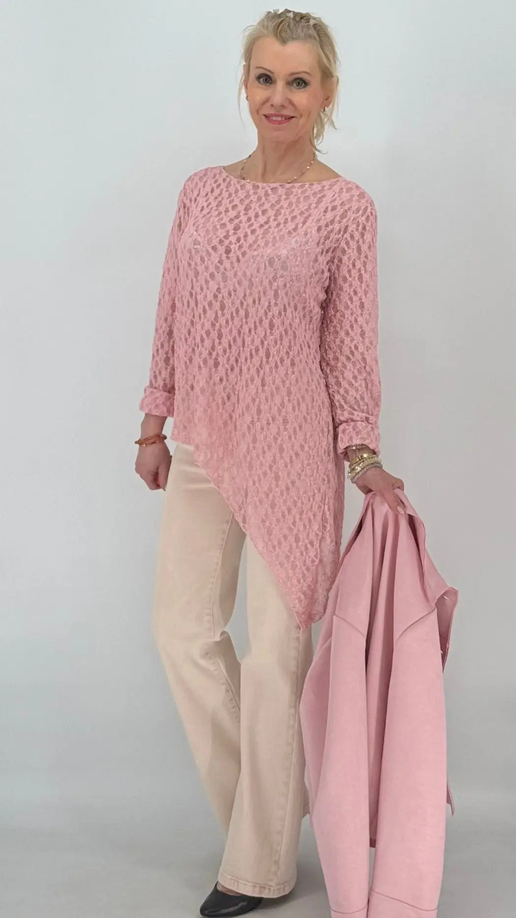 Shirt im Spitzenlook, rosa, creme, blau - By Elena FashionBy Elena Fashion