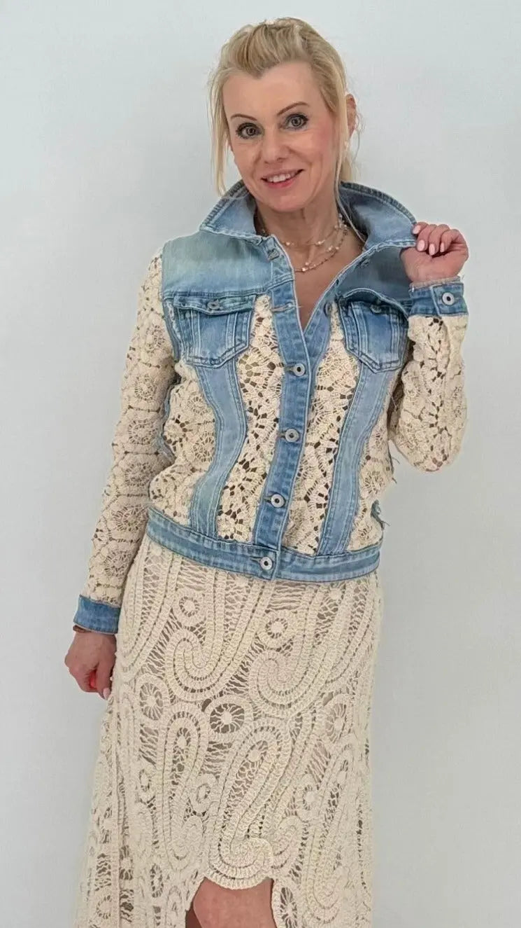 Jeans Jacke mit Häkelspitze By Elena Fashion