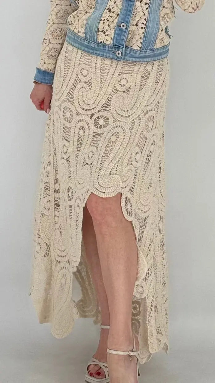 Häkel-Rock 100% Baumwolle, beige By Elena Fashion