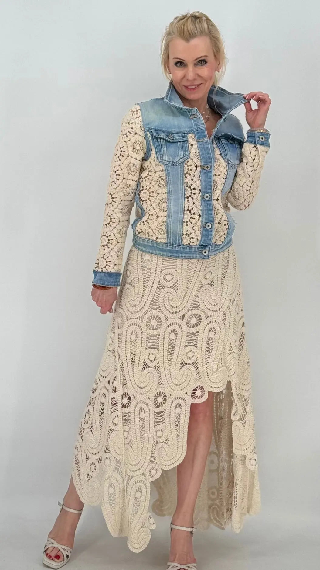 Jeans Jacke mit Häkelspitze By Elena Fashion