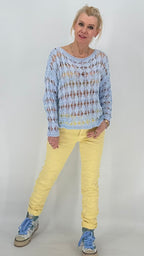 Sommer Strickpullover, weiß, blau - By Elena FashionBy Elena Fashion