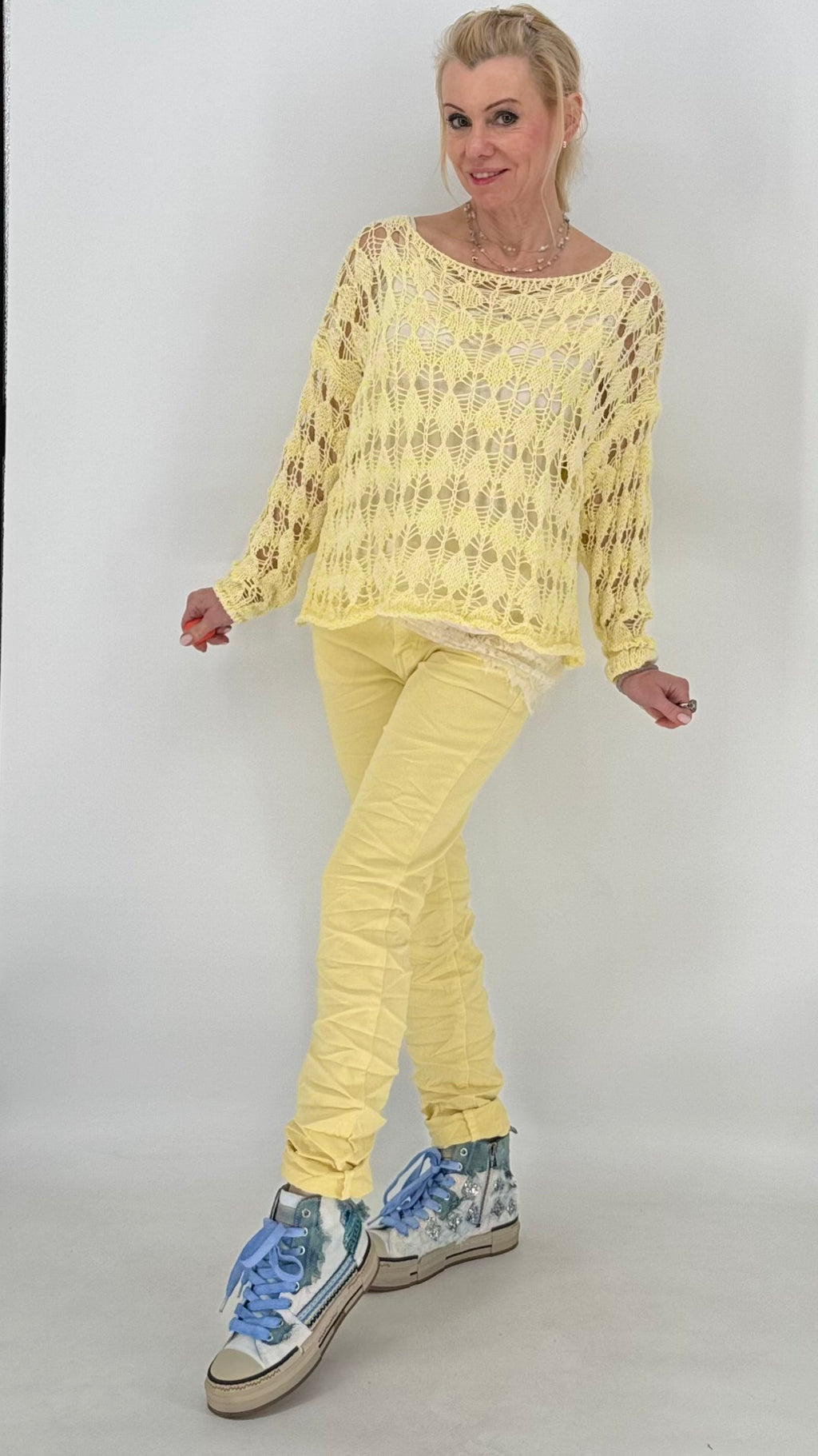 Sommer Strickpullover, weiß, blau - By Elena FashionBy Elena Fashion