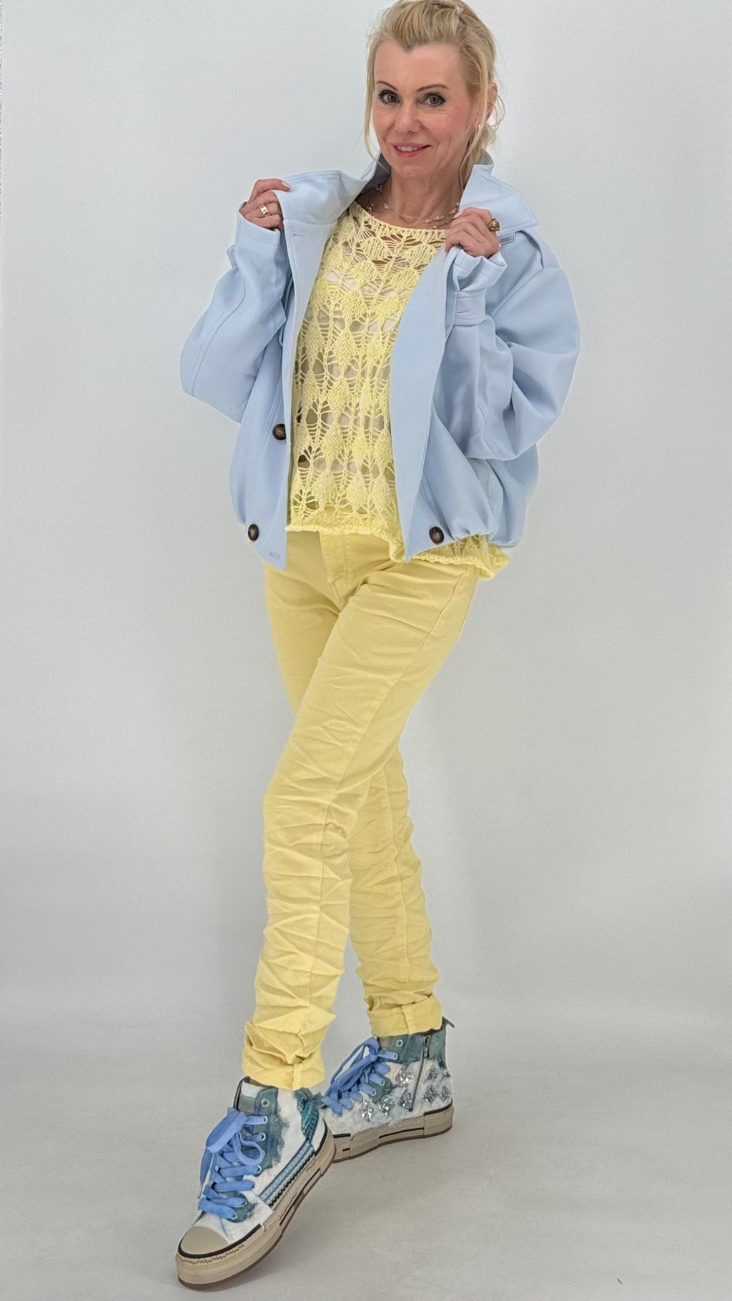 Sommer Strickpullover, weiß, blau - By Elena FashionBy Elena Fashion