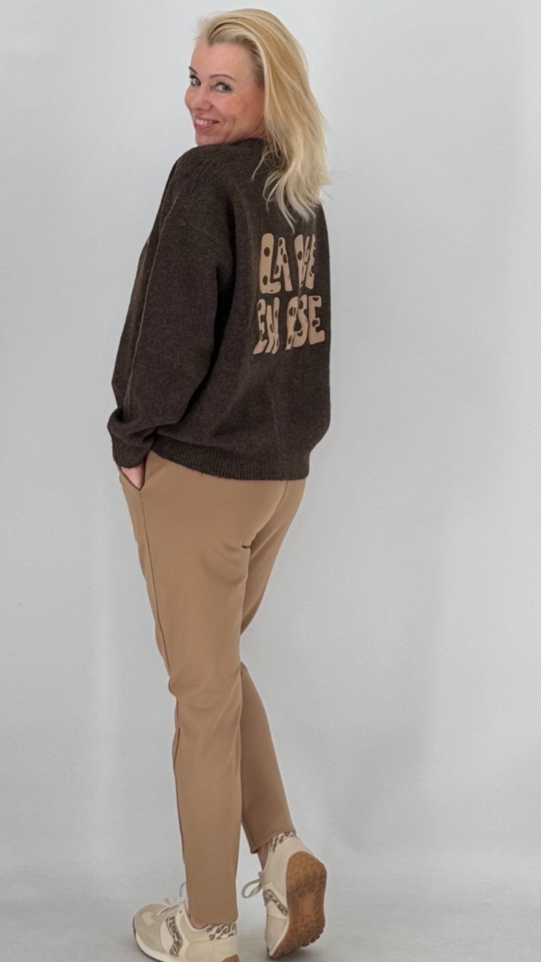 Pullover "La vie en rose", creme, braun