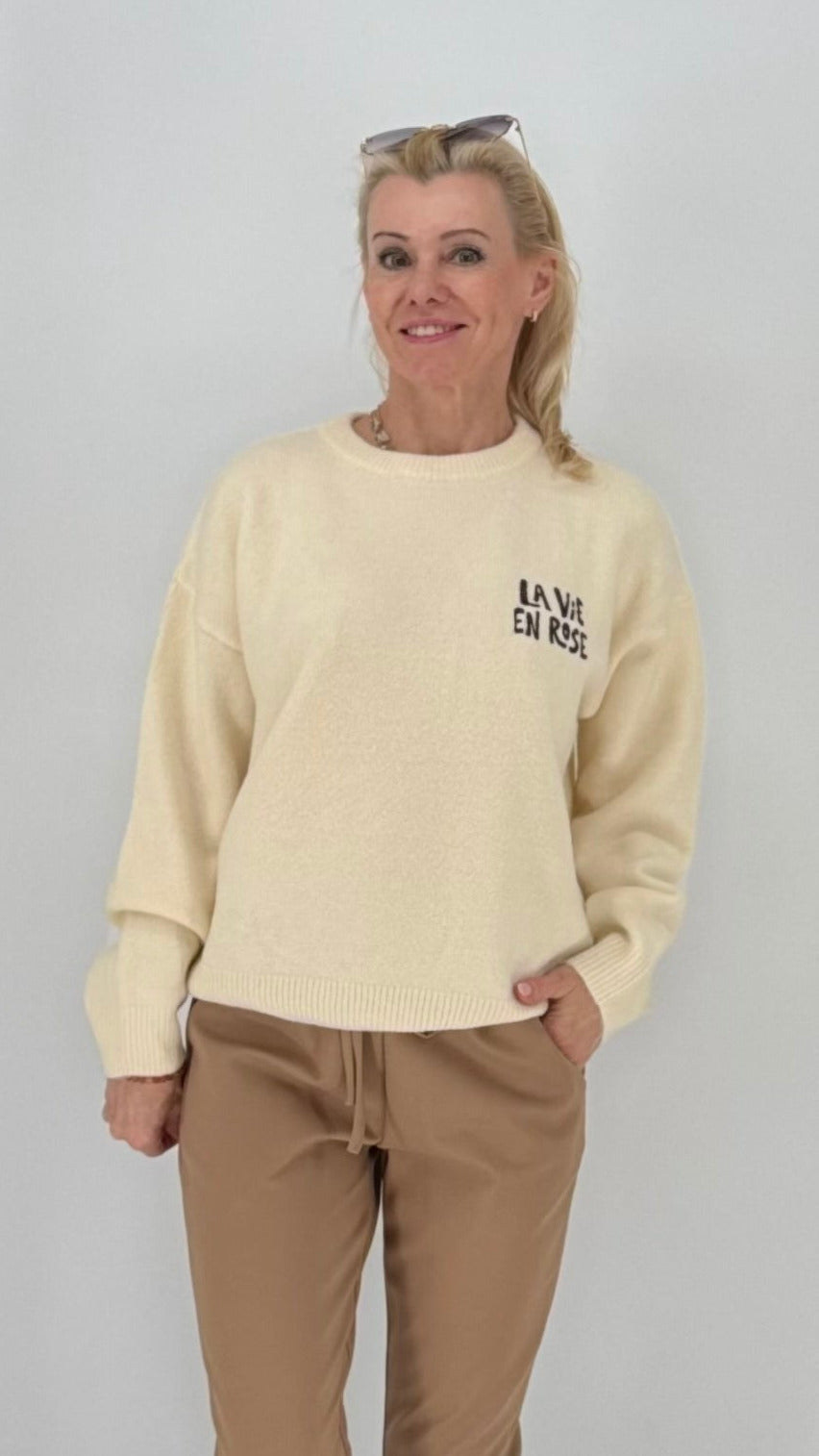 Pullover "La vie en rose", creme, braun