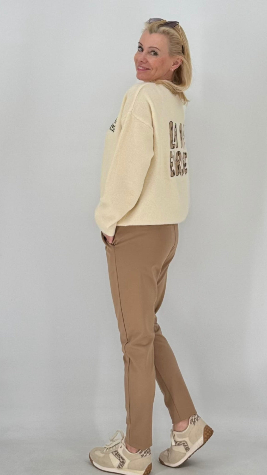Pullover "La vie en rose", creme, braun