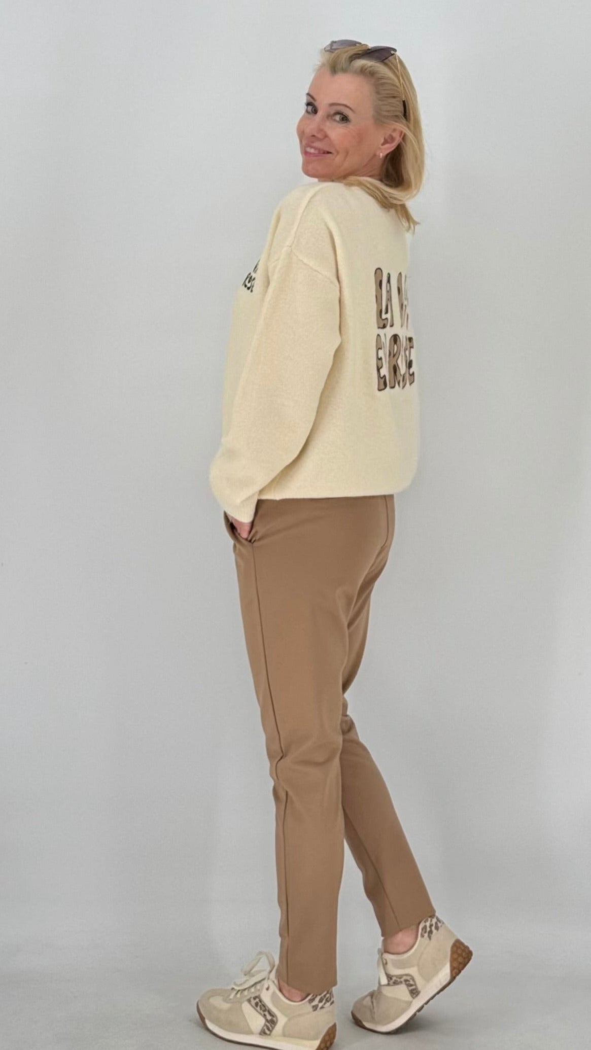 Pullover "La vie en rose", creme, braun