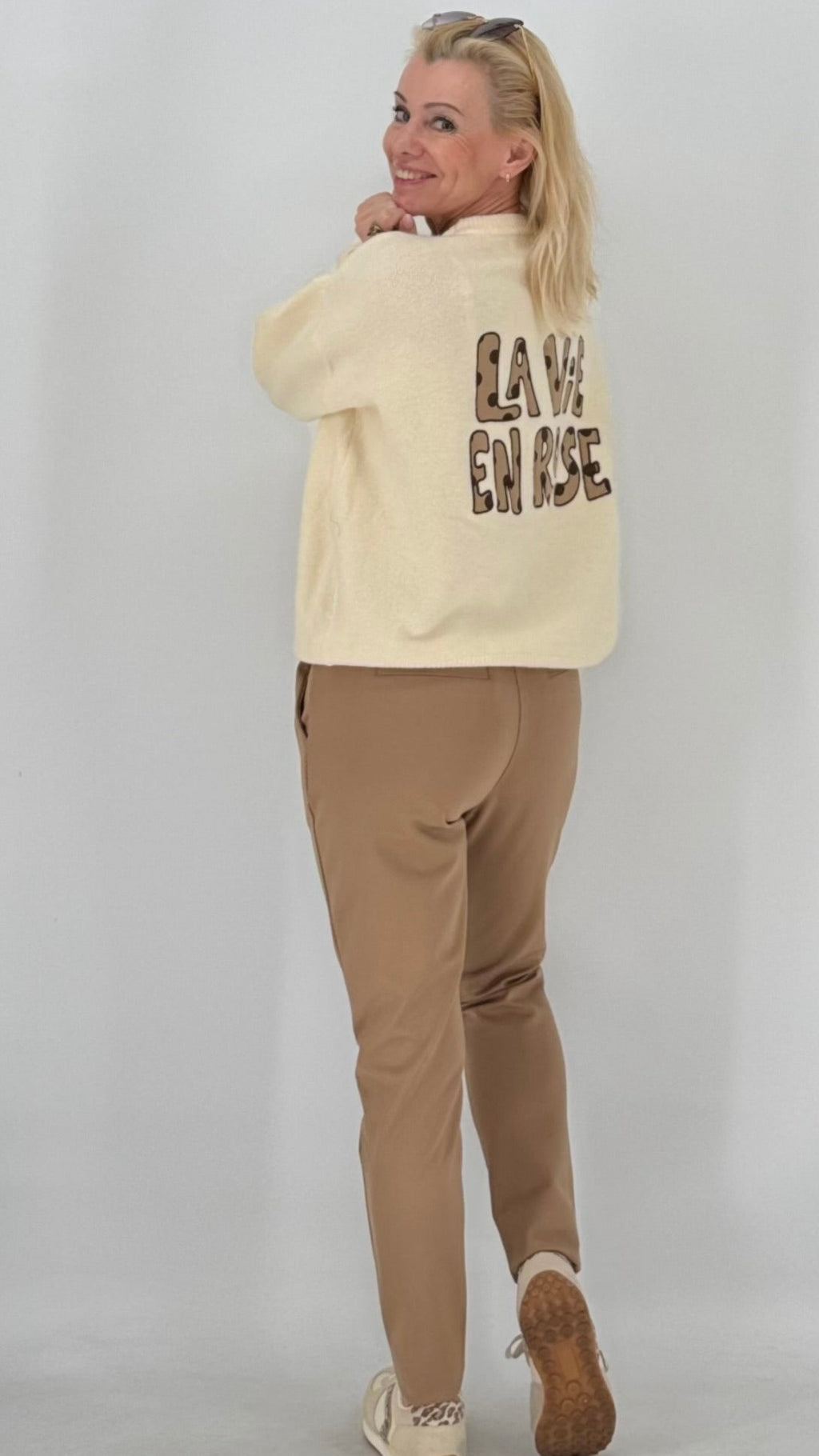Pullover "La vie en rose", creme, braun