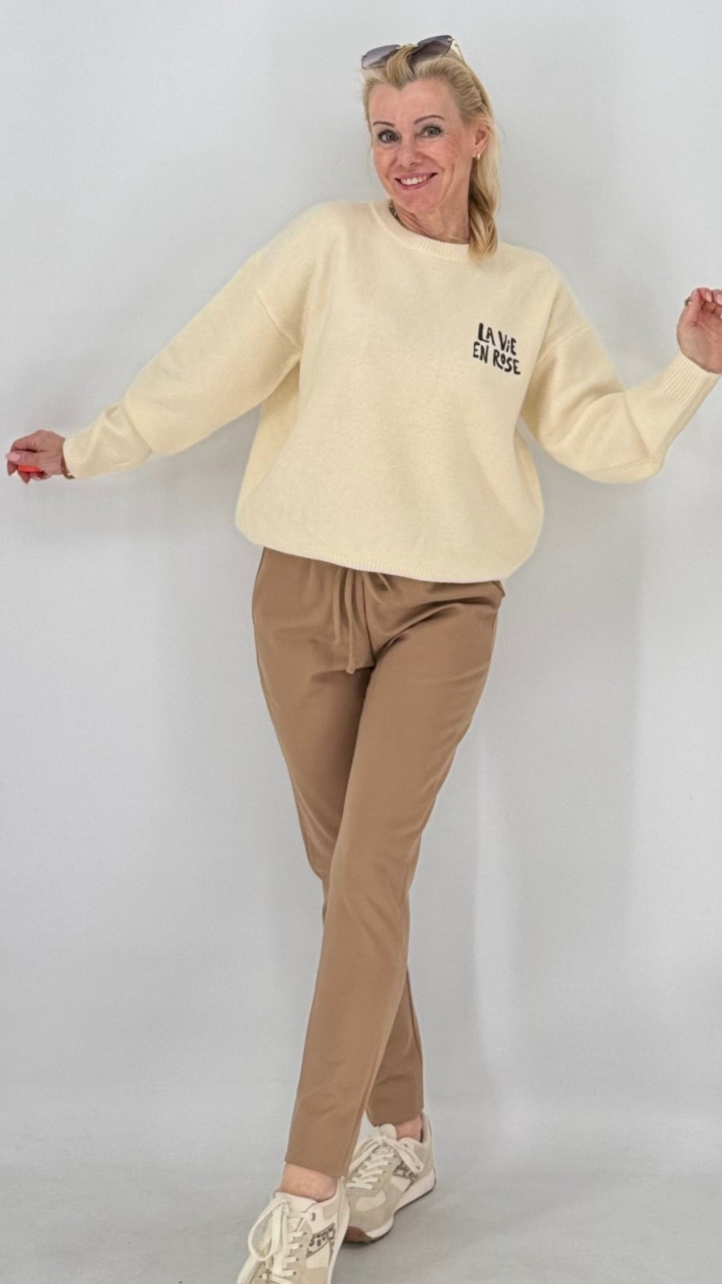 Pullover "La vie en rose", creme, braun