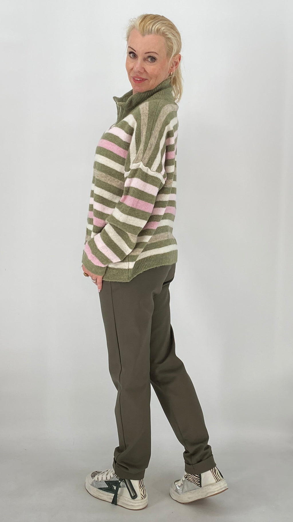 Strickjacke mit Reißverschluss, grün, pink, beige