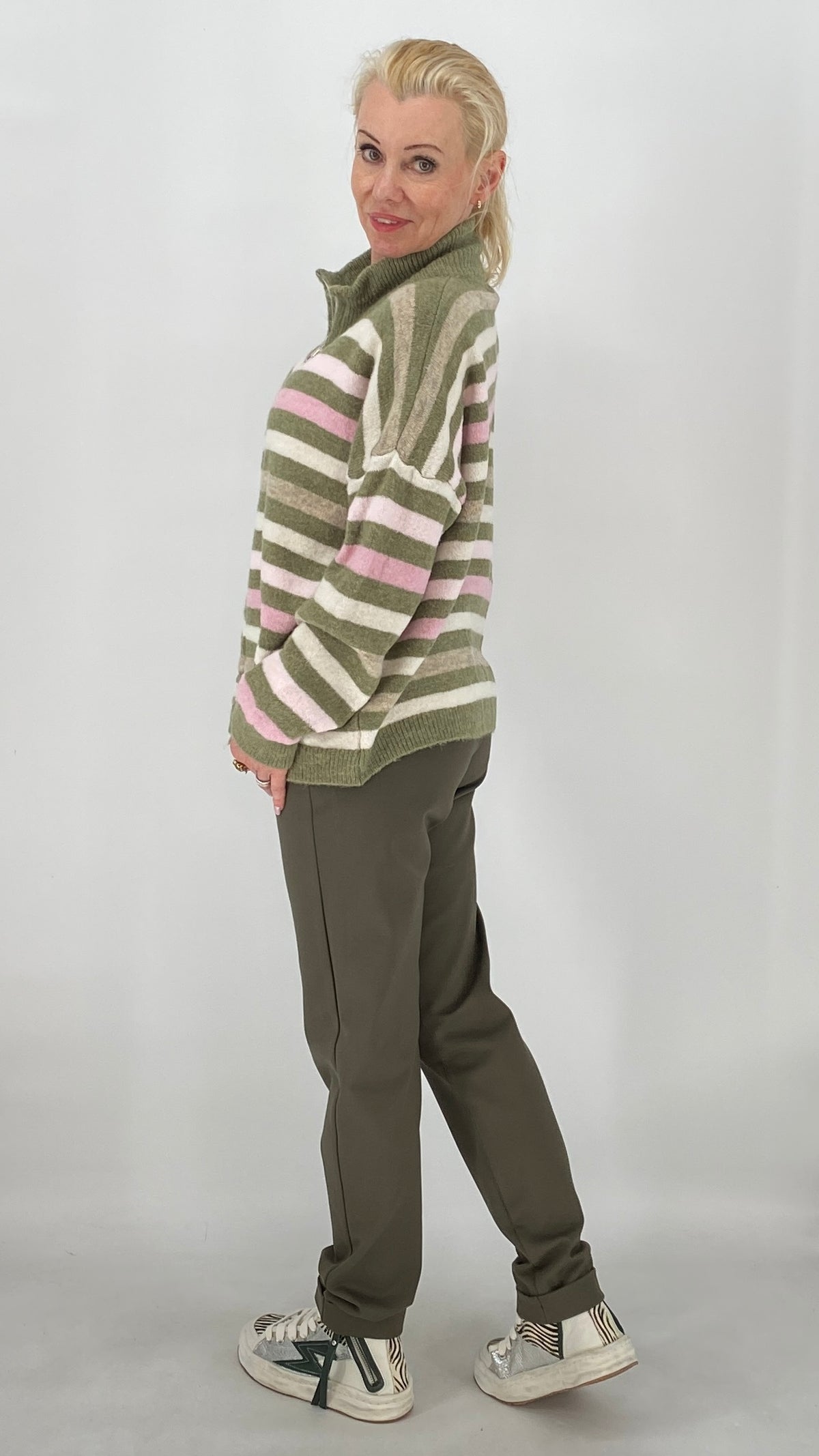 Strickjacke mit Reißverschluss, grün, pink, beige