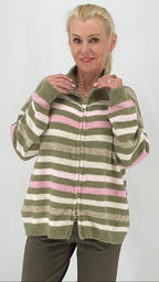 Strickjacke mit Reißverschluss, grün, pink, beige