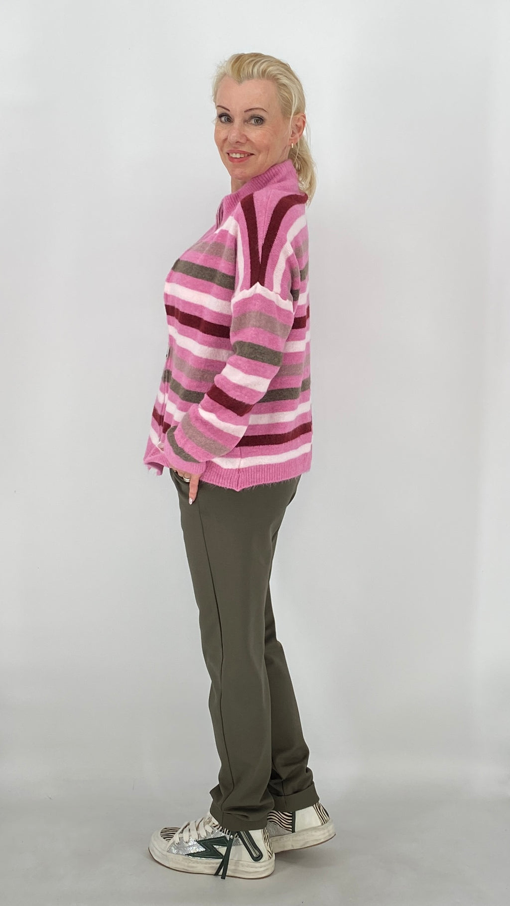Strickjacke mit Reißverschluss, pink, bordeaux, khaki, beige