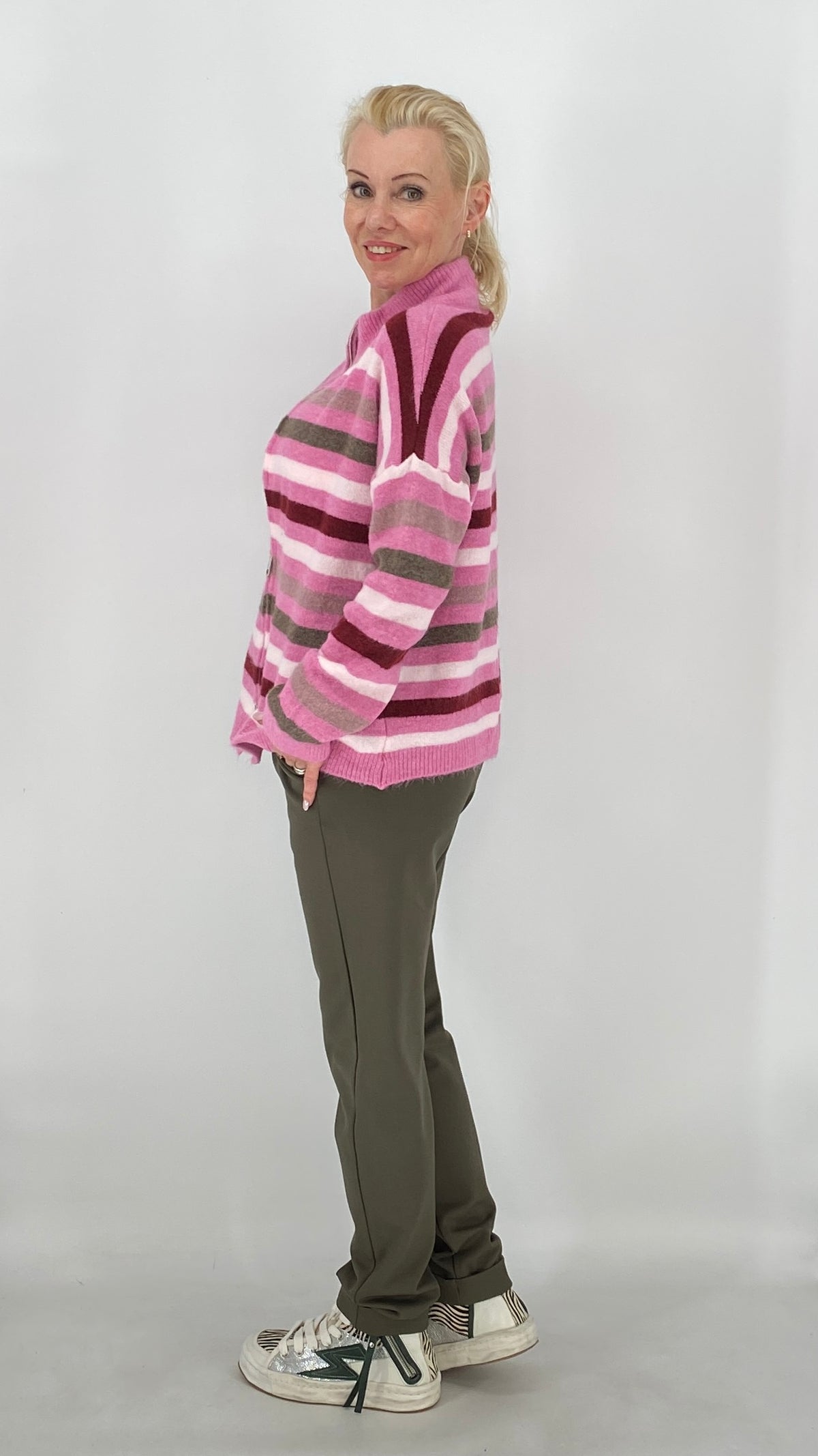 Strickjacke mit Reißverschluss, pink, bordeaux, khaki, beige