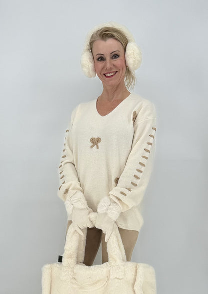Pullover beige mit Schleifendetails