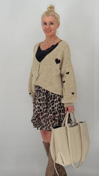 Zarte Strickjacke "Herz" in Rosa und Beige